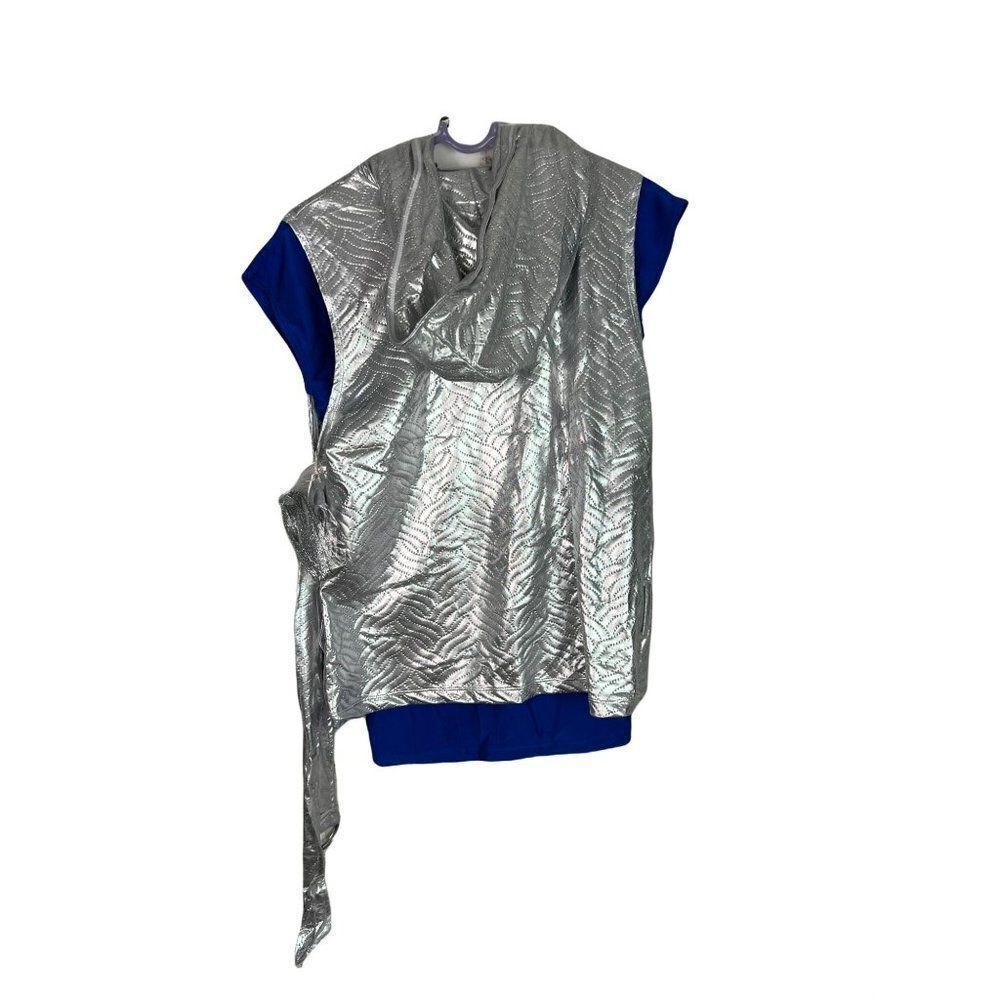 Revolution Dancewear Costume Silver Hooded Vest Blue Shirt & Pants Hip Hop LA - Picture 2 of 10